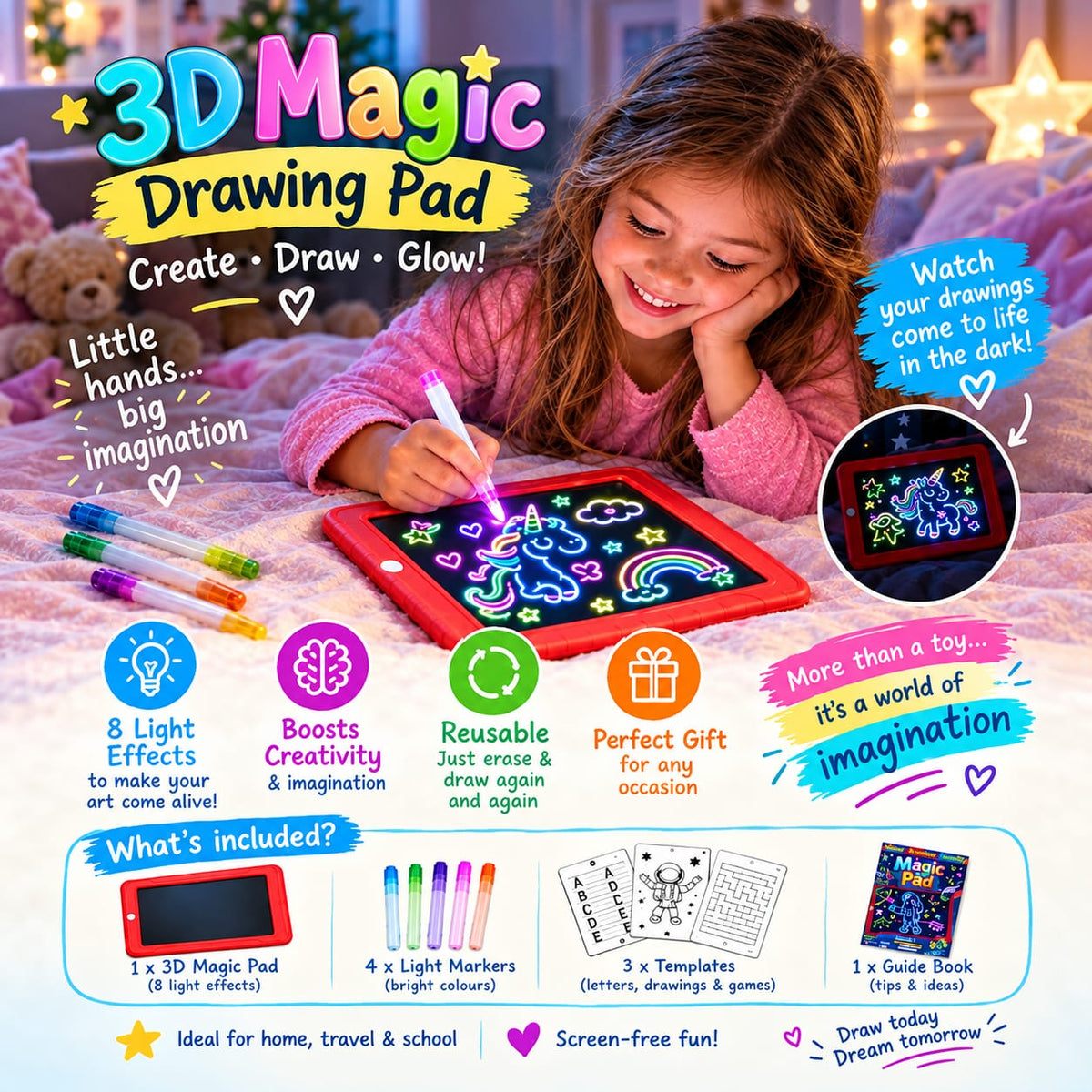 3D Magic Drawing Pad – Create, Draw &amp; Glow!&nbsp;